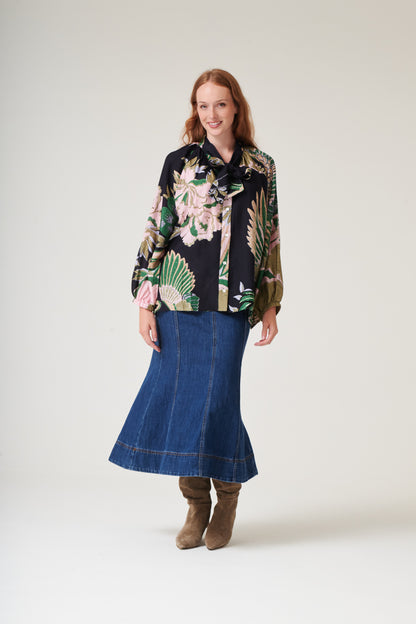 Crane Emerald Pussy Bow Blouse S/M