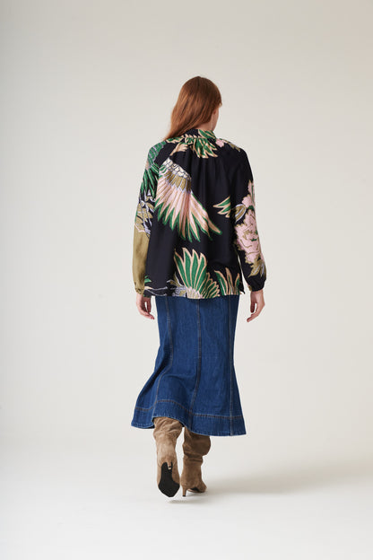 Crane Emerald Pussy Bow Blouse S/M