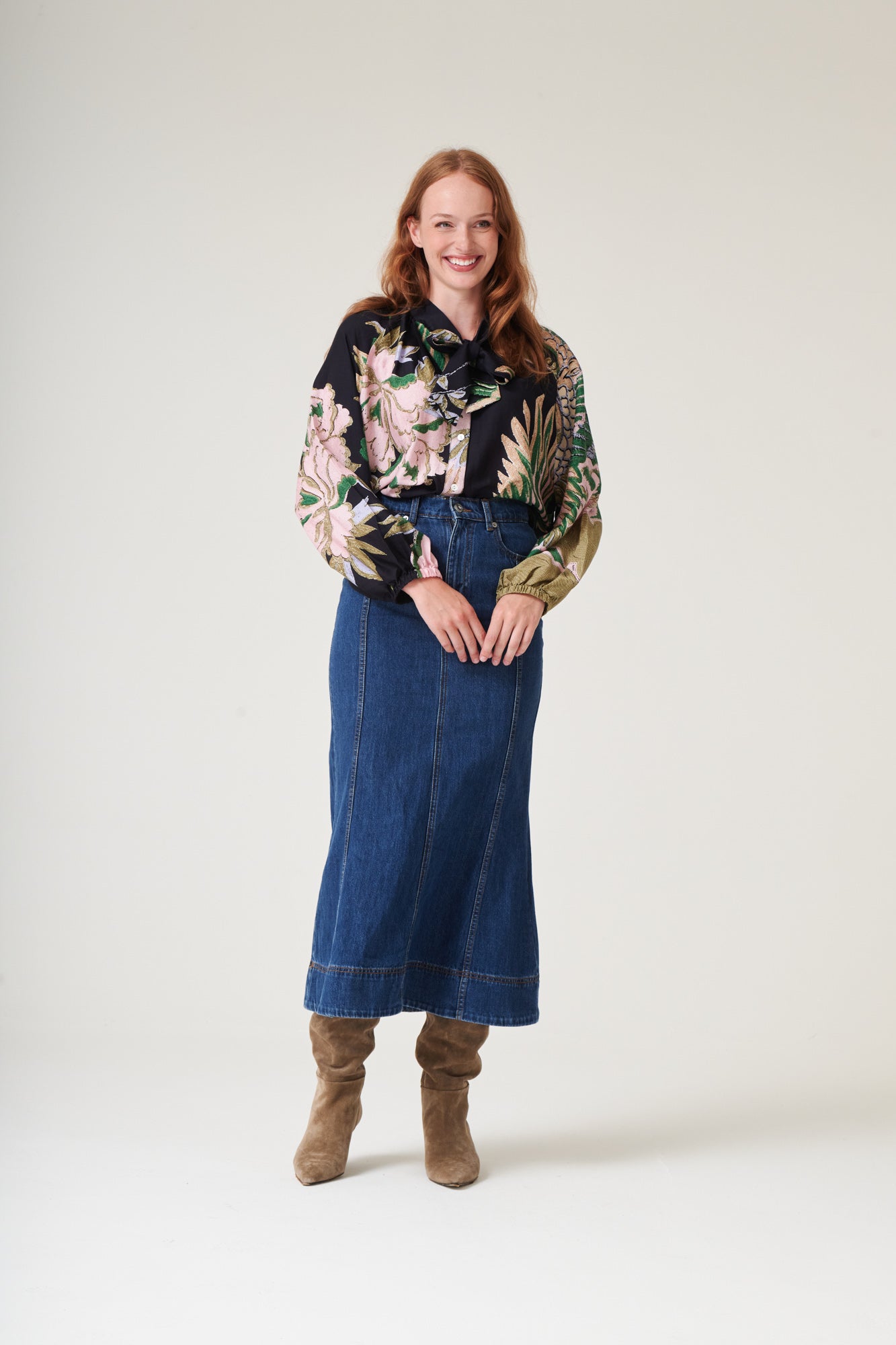 Crane Emerald Pussy Bow Blouse S/M