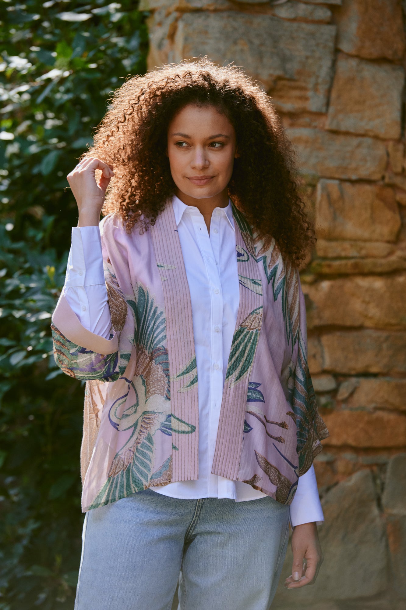 Crane Plaster Pink Kimono