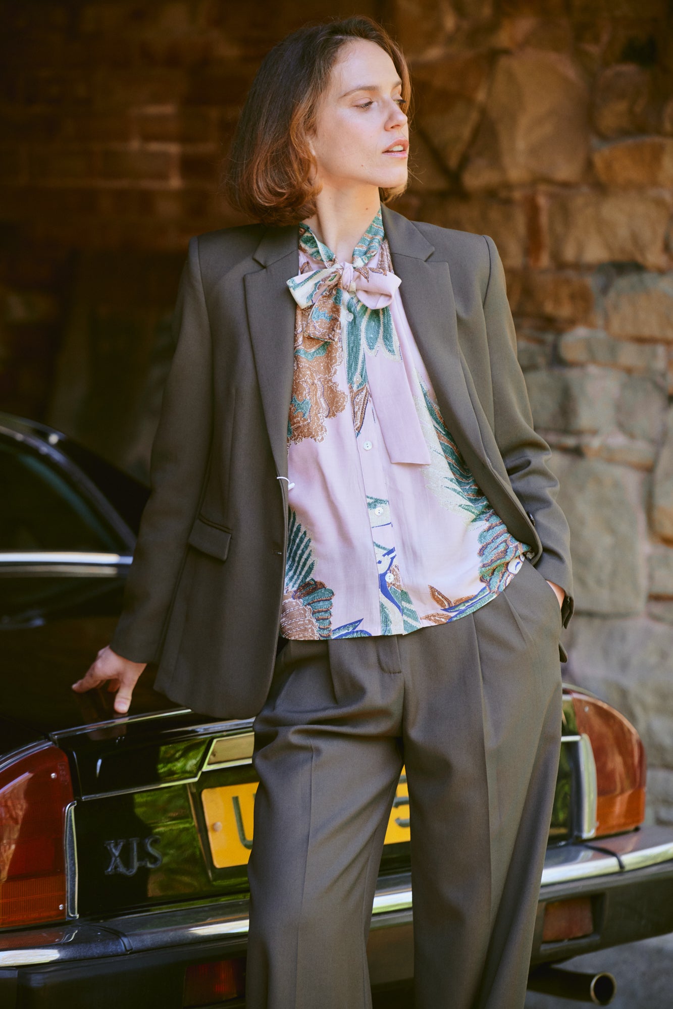 Crane Plaster Pink Pussy Bow Blouse S/M