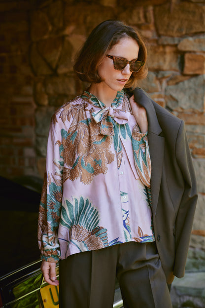 Crane Plaster Pink Pussy Bow Blouse S/M