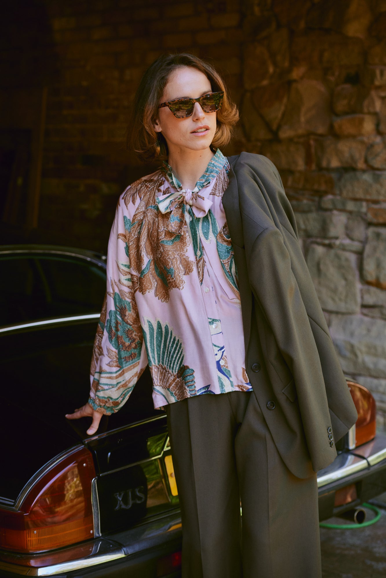 Crane Plaster Pink Pussy Bow Blouse S/M