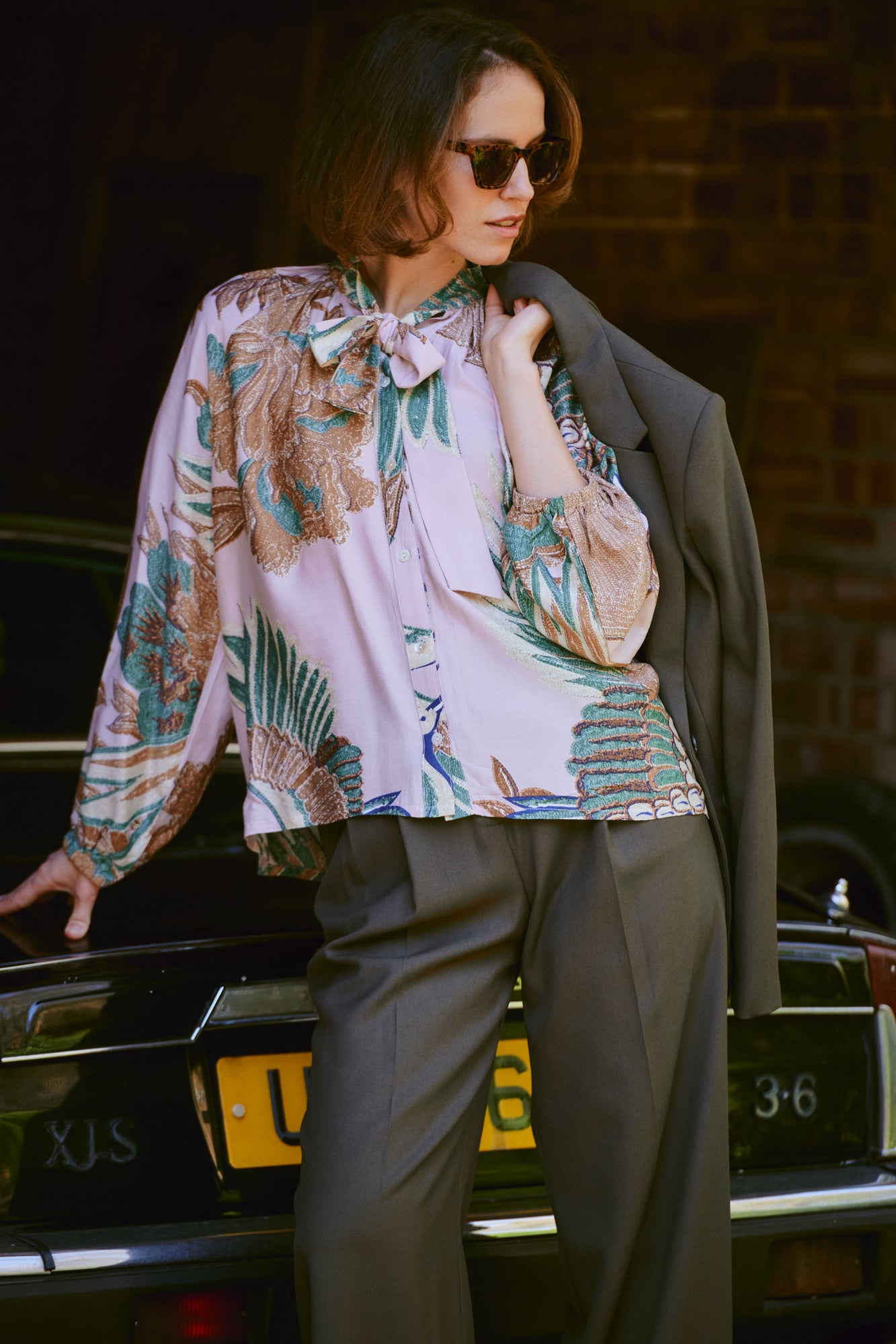 Crane Plaster Pink Pussy Bow Blouse S/M