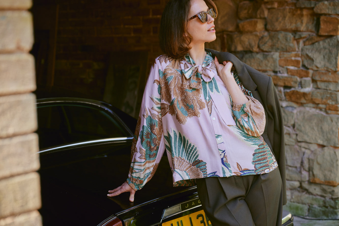 Crane Plaster Pink Pussy Bow Blouse S/M