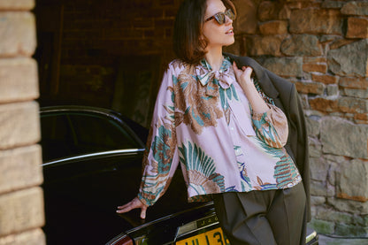 Crane Plaster Pink Pussy Bow Blouse S/M