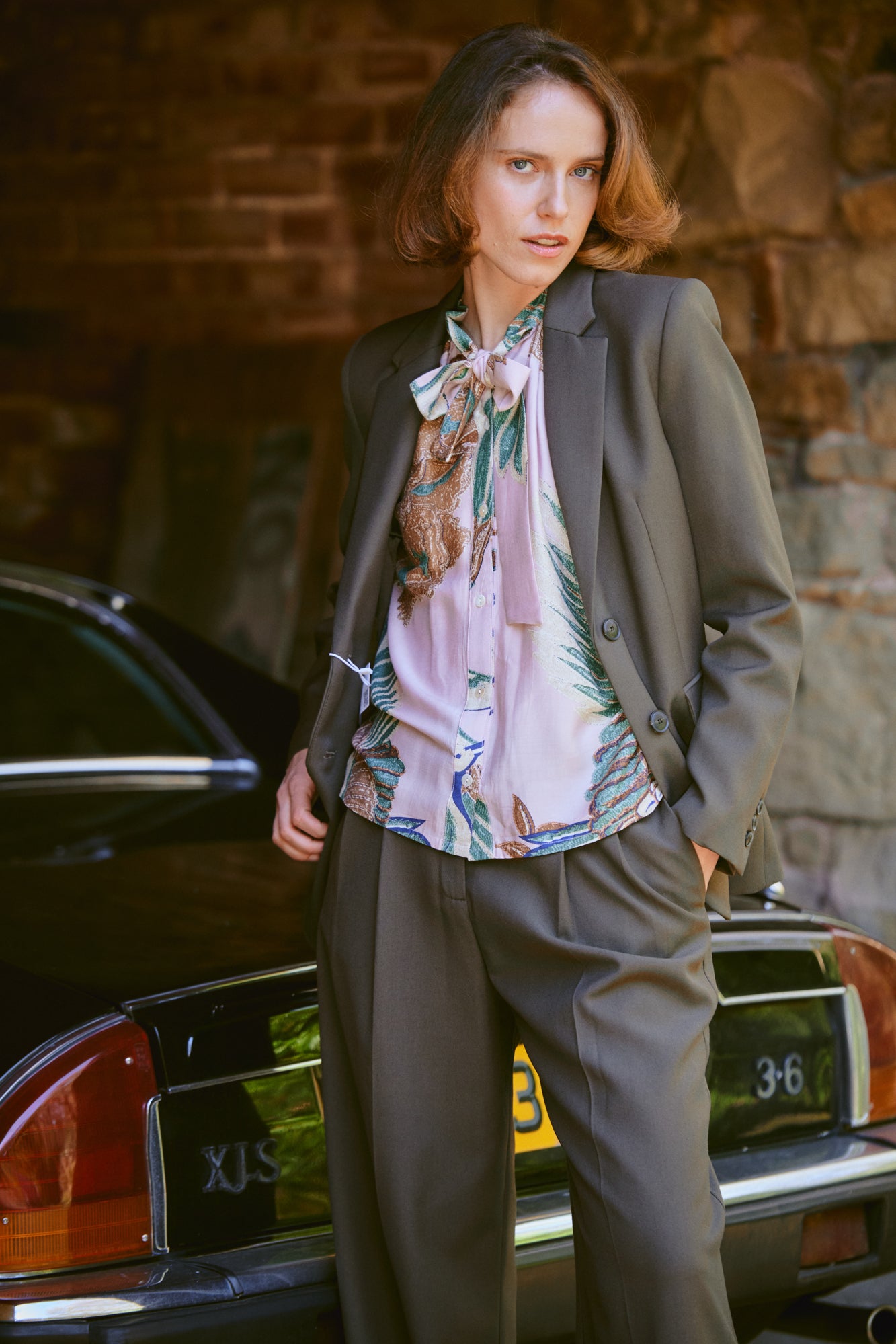 Crane Plaster Pink Pussy Bow Blouse S/M