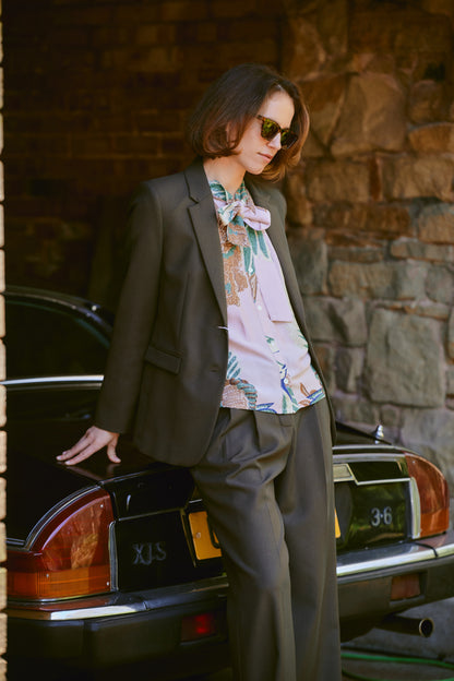 Crane Plaster Pink Pussy Bow Blouse S/M