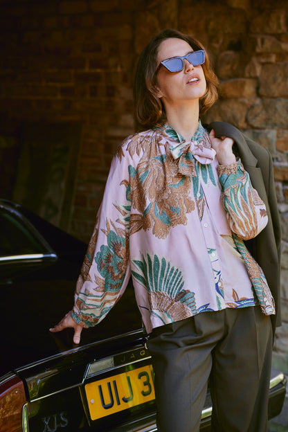 Crane Plaster Pink Pussy Bow Blouse S/M