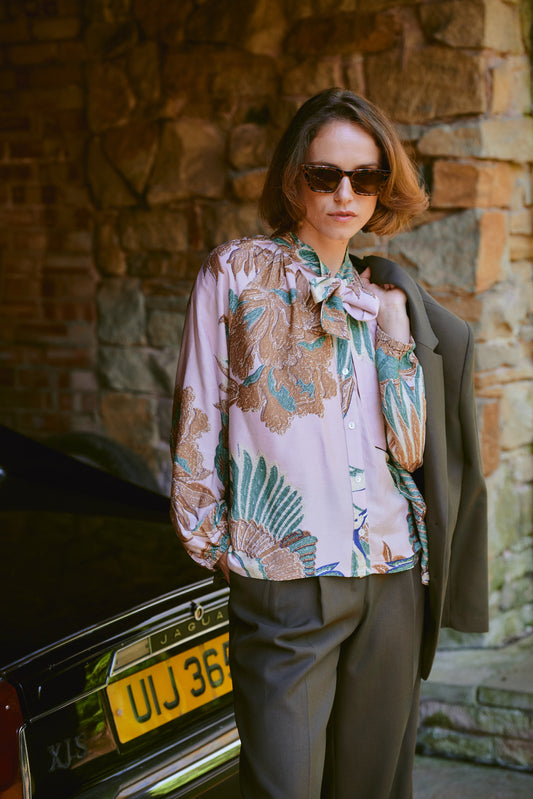 Crane Plaster Pink Pussy Bow Blouse S/M