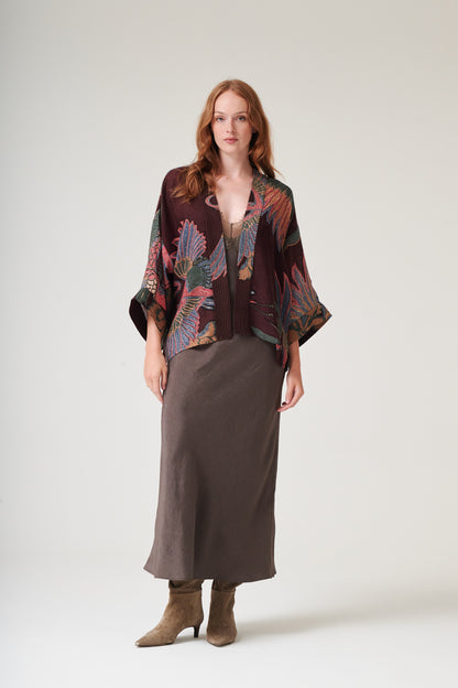 Crane Plum Wool Kimono