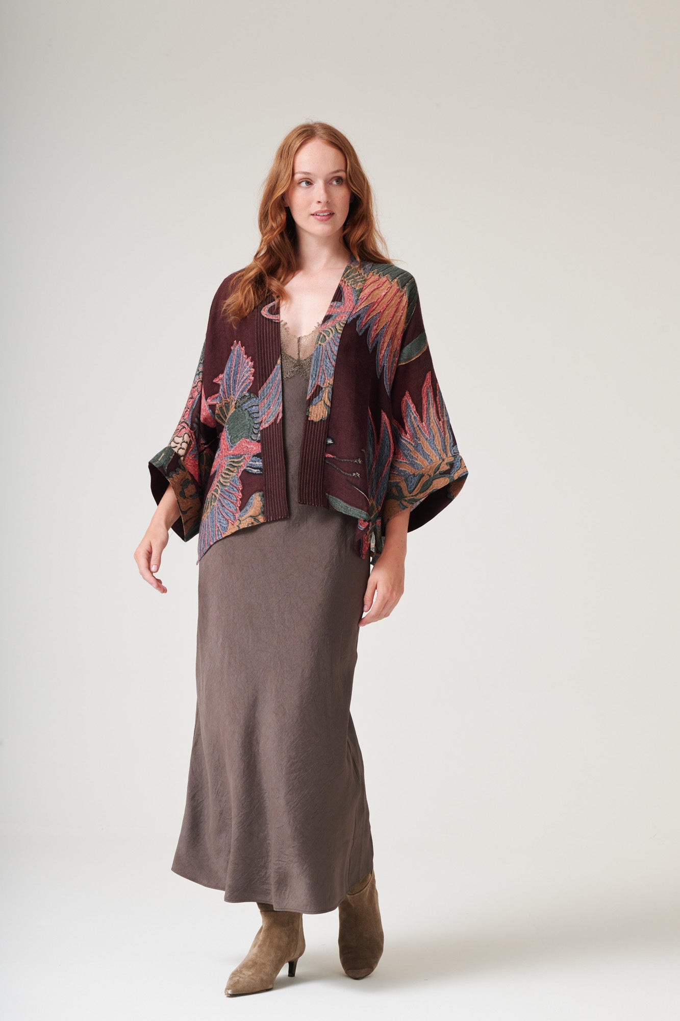 Crane Plum Wool Kimono