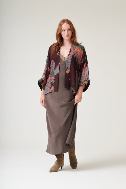 Crane Plum Wool Kimono