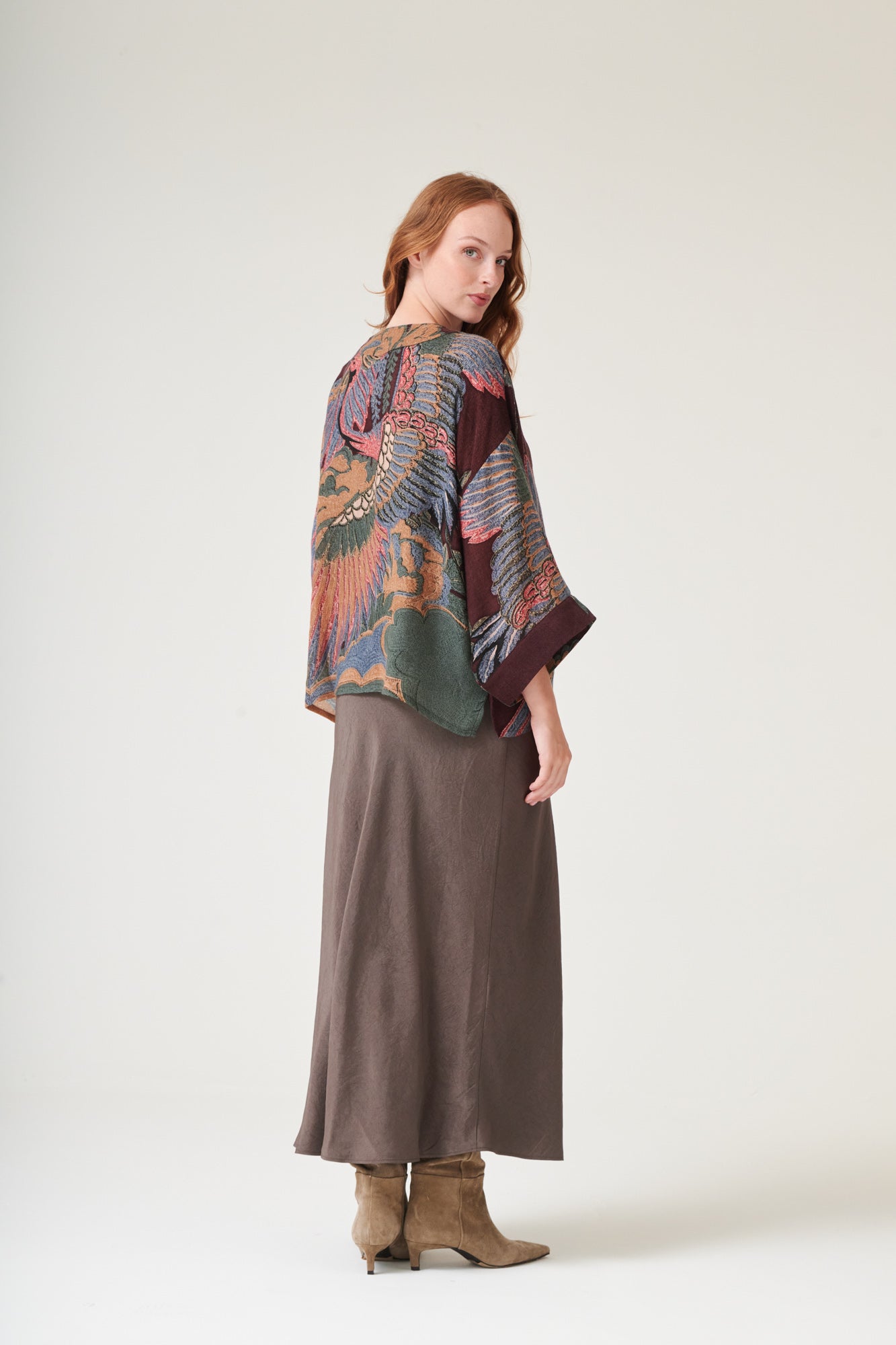 Crane Plum Wool Kimono