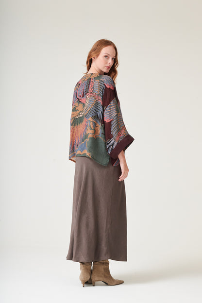 Crane Plum Wool Kimono