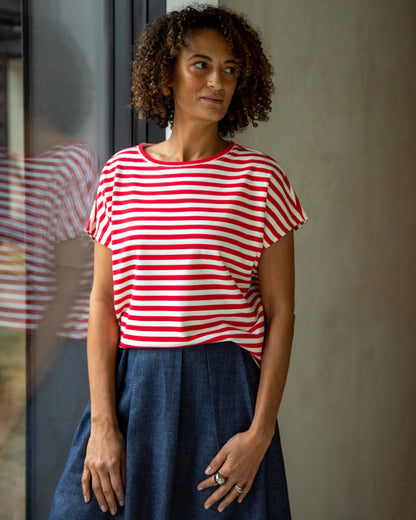 Wei Stripe Top - Red/Ecru