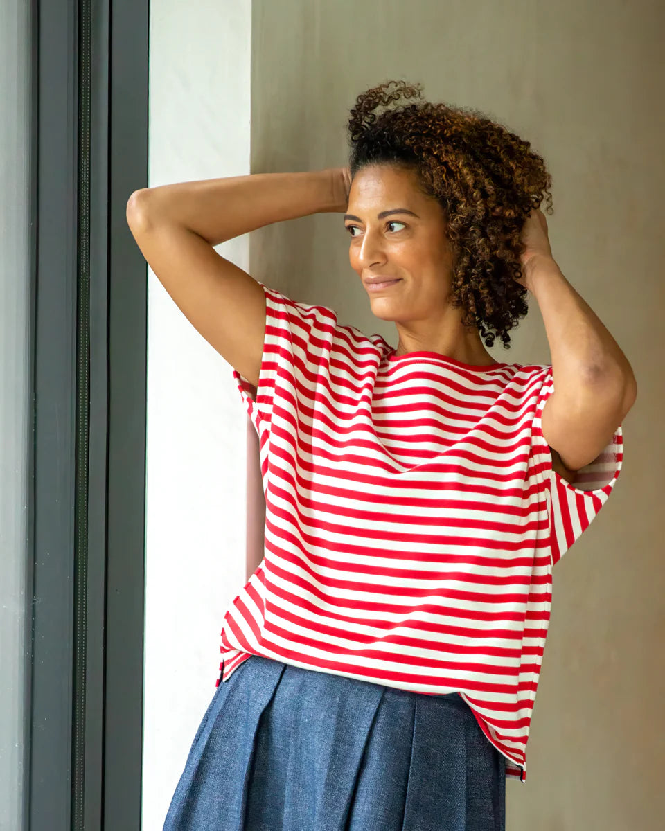 Wei Stripe Top - Red/Ecru