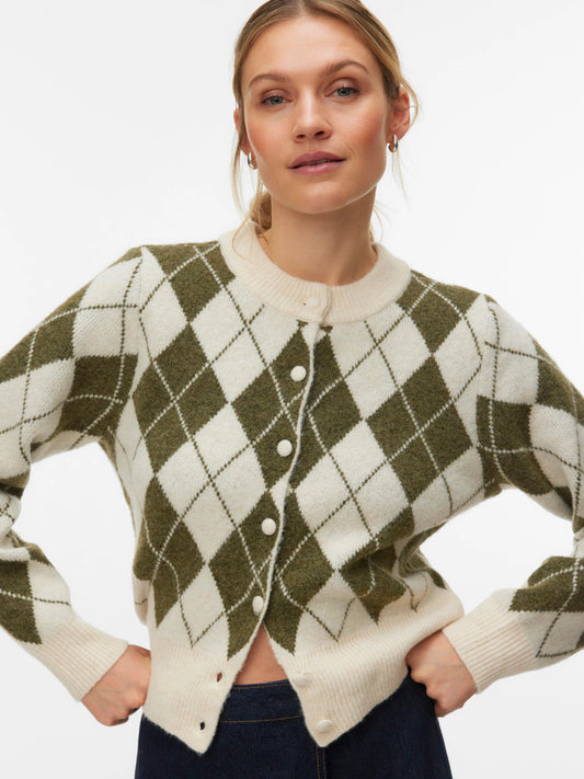 Halo O-Neck Argyle Cardigan