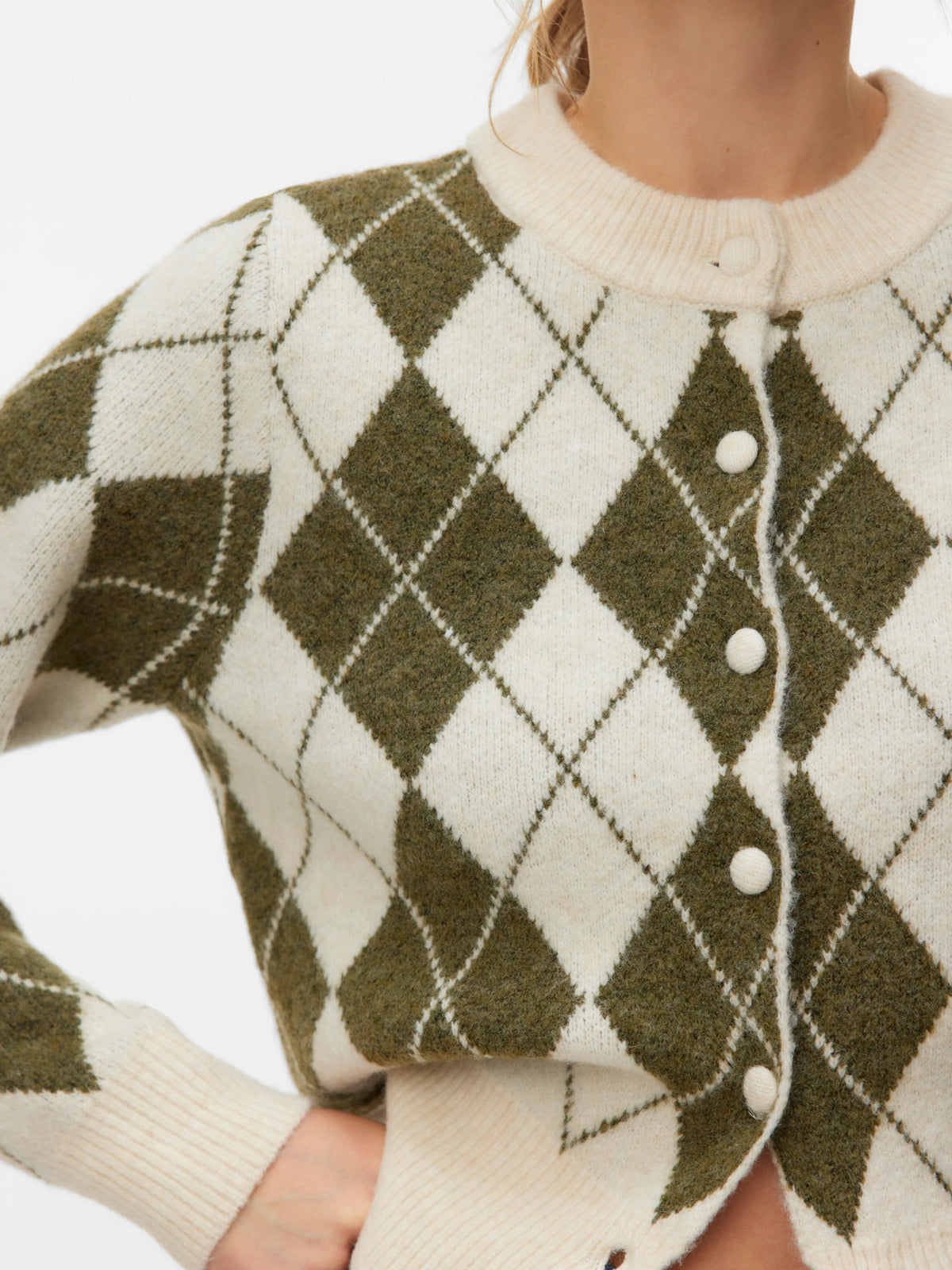 Halo O-Neck Argyle Cardigan