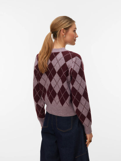 Halo O-Neck Argyle Cardigan