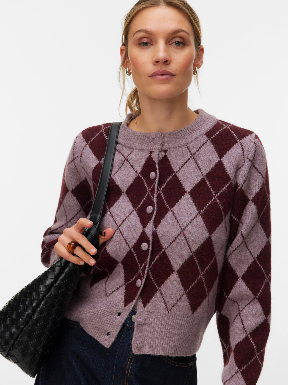 Halo O-Neck Argyle Cardigan