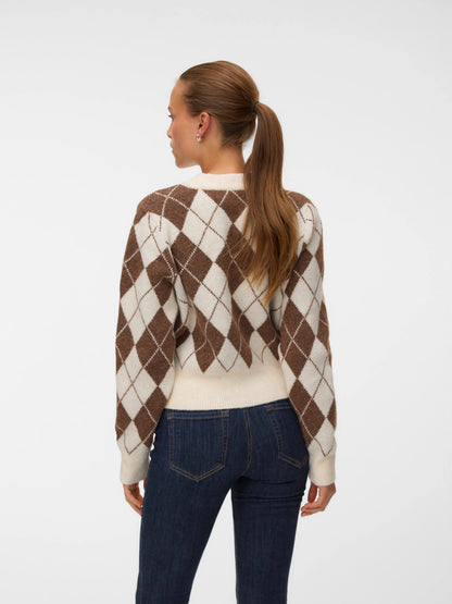 Halo O-Neck Argyle Cardigan