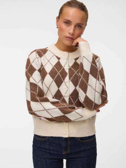 Halo O-Neck Argyle Cardigan