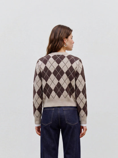 Halo O-Neck Argyle Cardigan