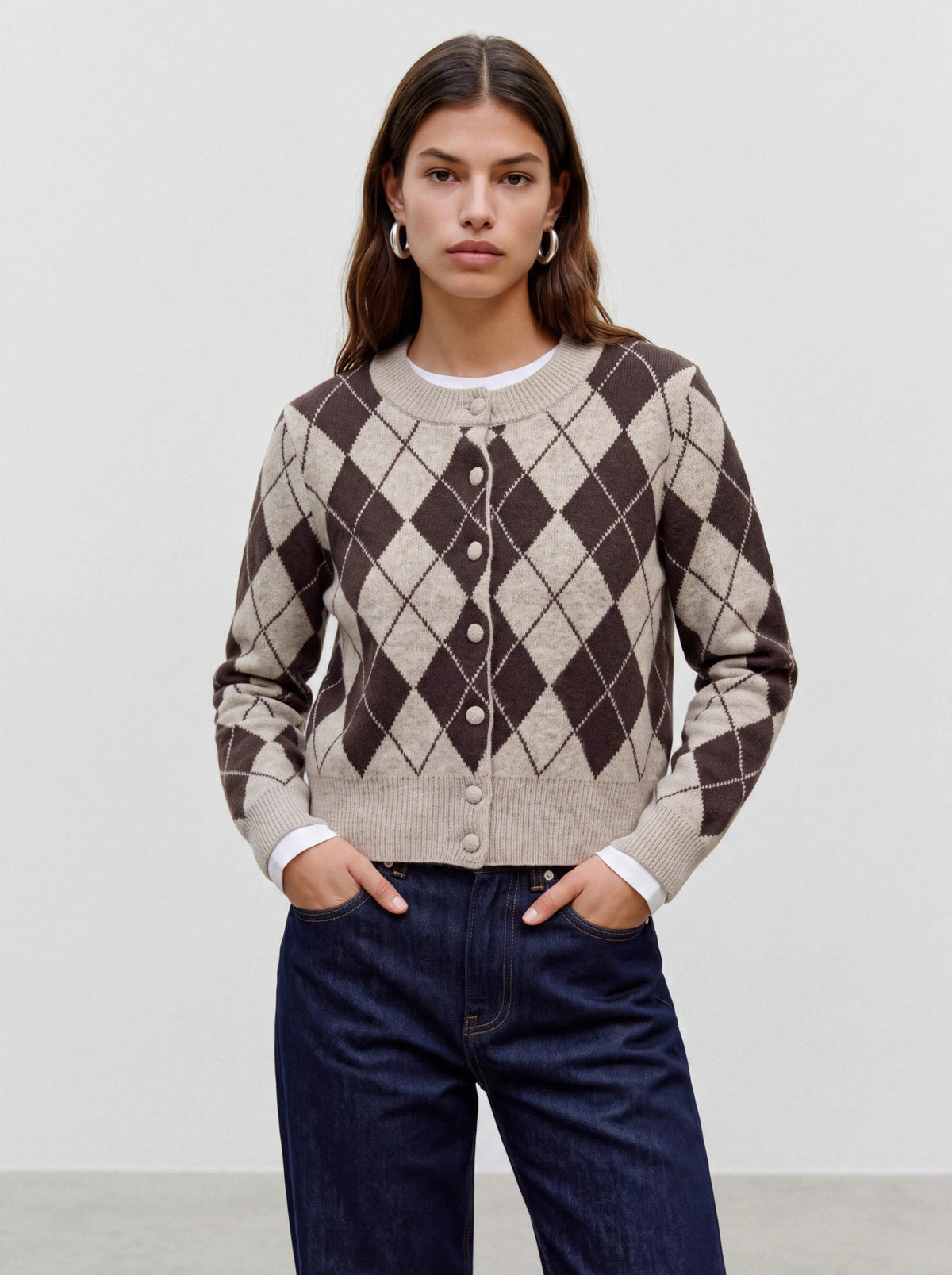 Halo O-Neck Argyle Cardigan