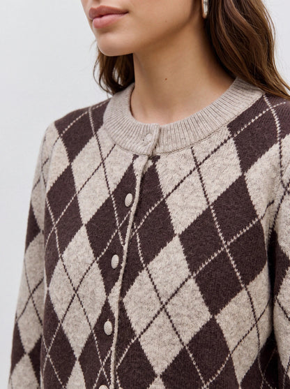 Halo O-Neck Argyle Cardigan