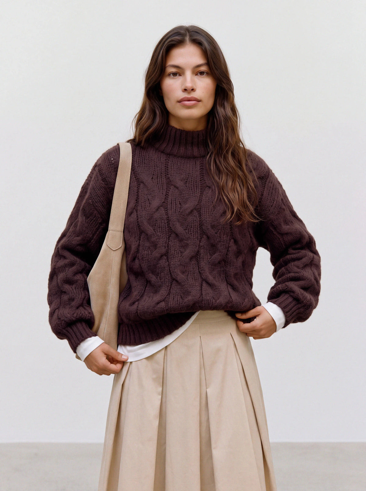 Maybe High Neck Cable Pullover