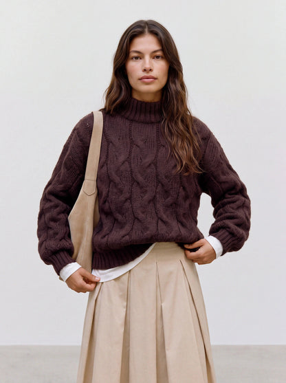 Maybe High Neck Cable Pullover
