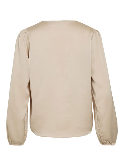 Vielette Long Sleeve Smock Satin Top