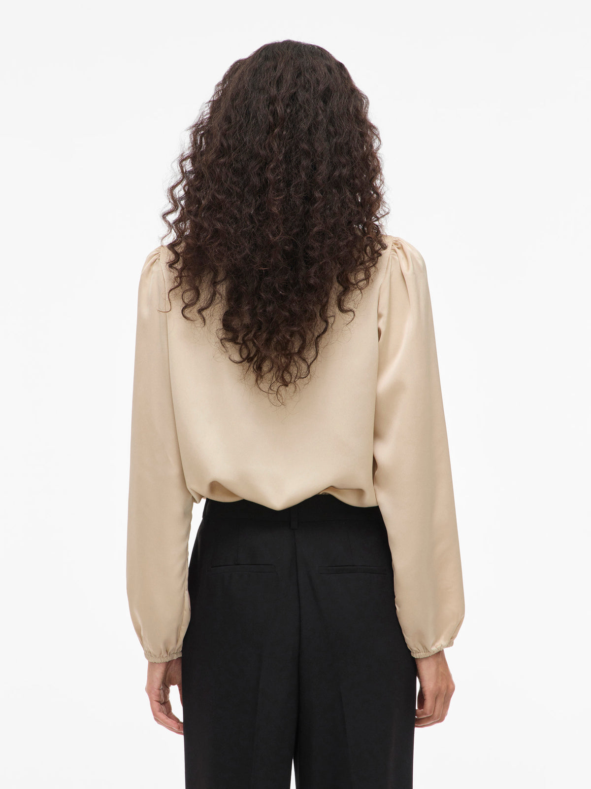 Vielette Long Sleeve Smock Satin Top