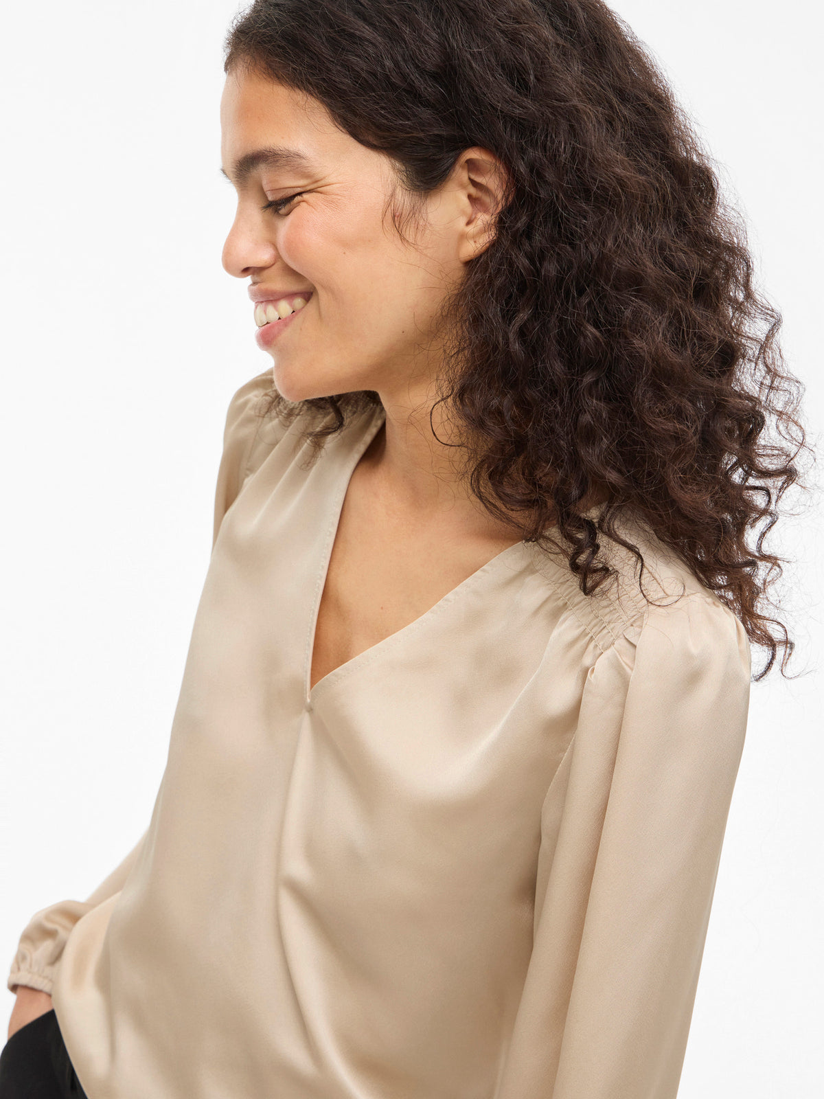 Vielette Long Sleeve Smock Satin Top