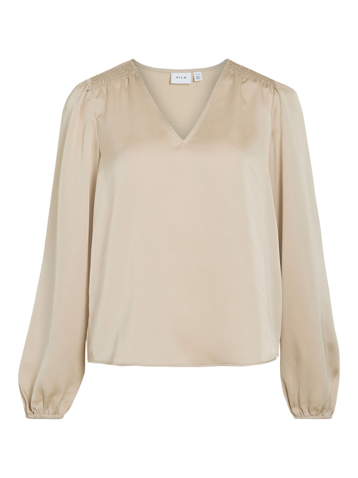 Vielette Long Sleeve Smock Satin Top