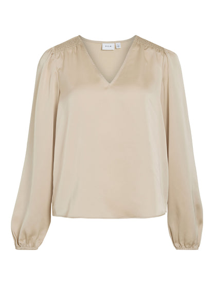 Vielette Long Sleeve Smock Satin Top