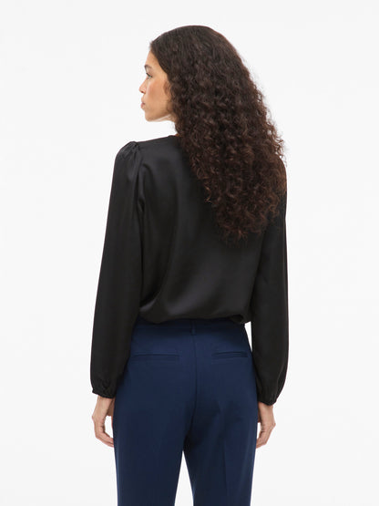 Vielette Long Sleeve Smock Satin Top