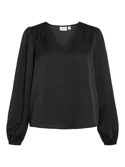 Vielette Long Sleeve Smock Satin Top