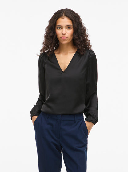 Vielette Long Sleeve Smock Satin Top