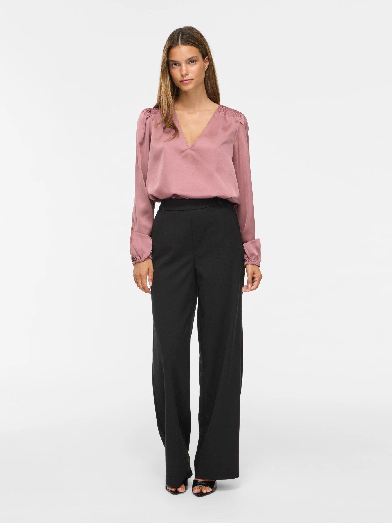 Vielette Long Sleeve Smock Satin Top