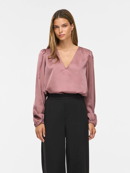 Vielette Long Sleeve Smock Satin Top