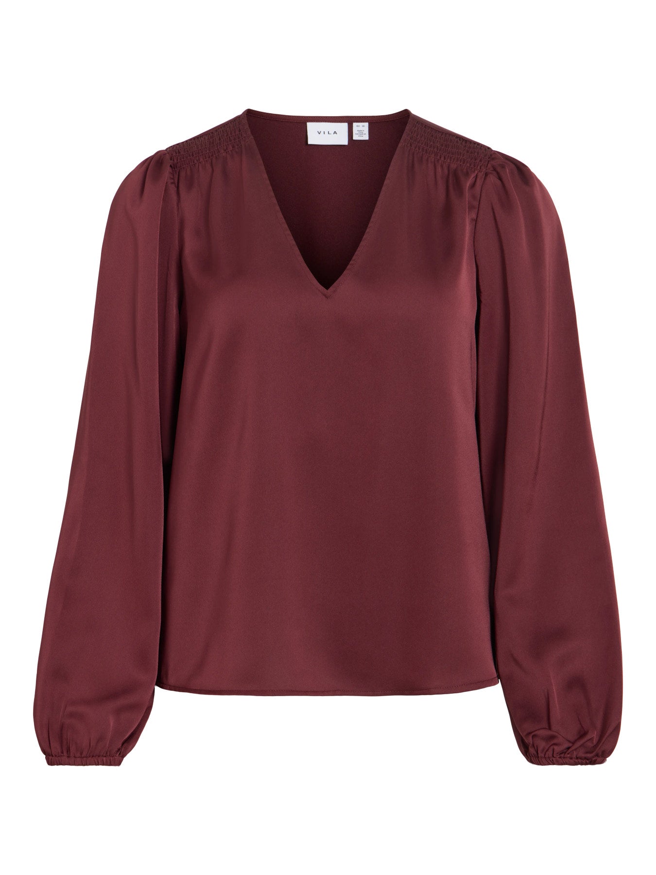 Vielette Long Sleeve Smock Satin Top