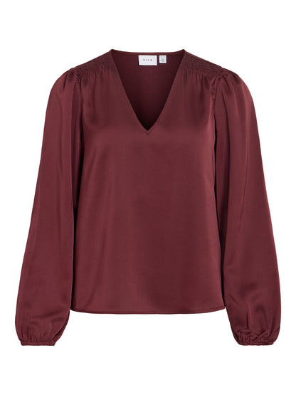 Vielette Long Sleeve Smock Satin Top