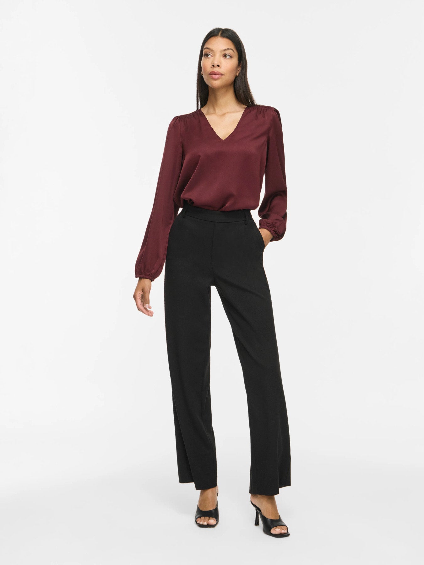 Vielette Long Sleeve Smock Satin Top