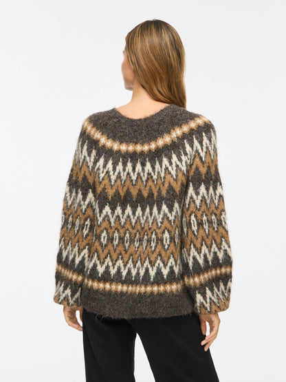 Bows O-Neck Jacquard Knit Top