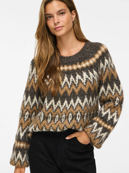 Bows O-Neck Jacquard Knit Top