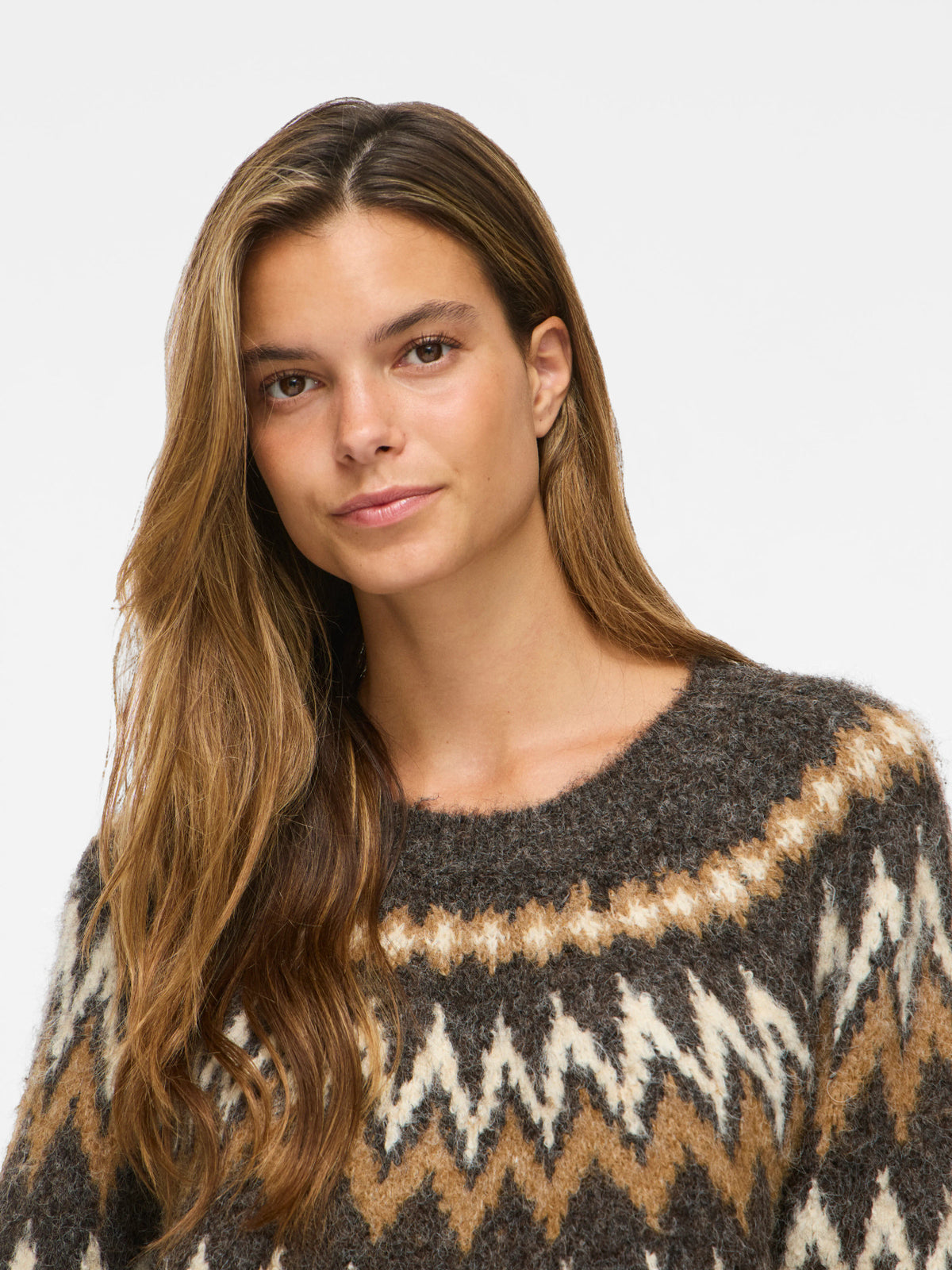 Bows O-Neck Jacquard Knit Top