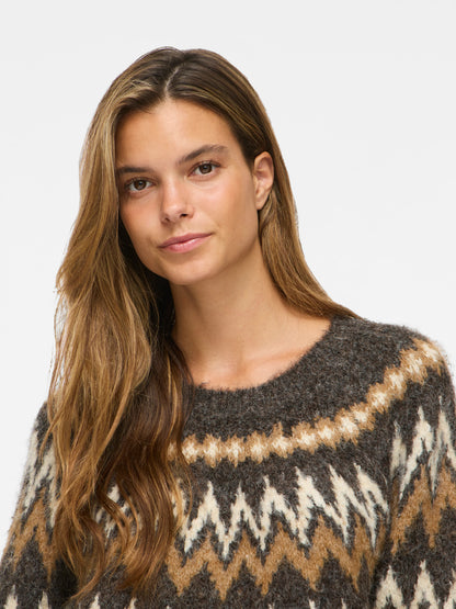 Bows O-Neck Jacquard Knit Top