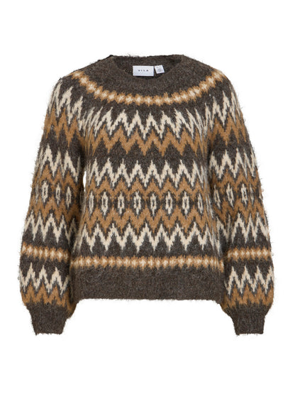 Bows O-Neck Jacquard Knit Top
